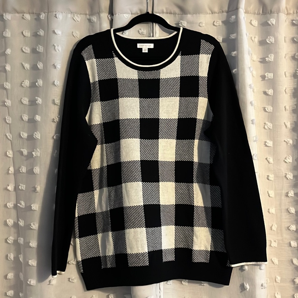 Charter Club Black and White Buffalo Plaid Sweater in XXL